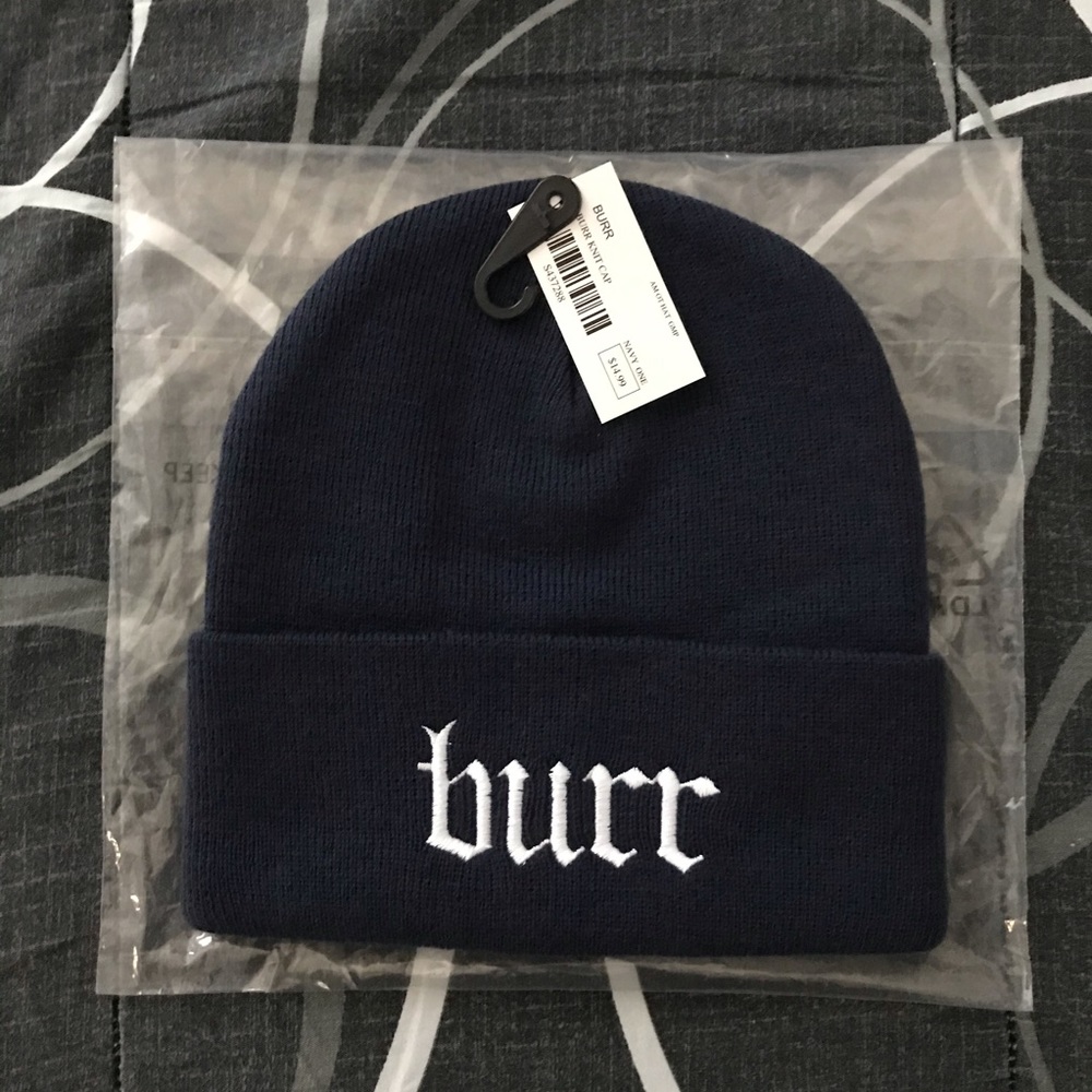 Navy Burr Stitched Beanie